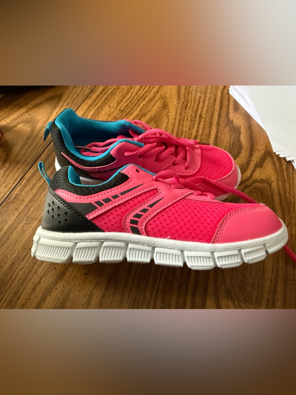 Youth Pink Mesh Sneakers with Teal Lining